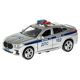 Модель машины Технопарк BMW X6, Полиция, серебристая, инерционная, свет, звук