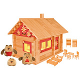 Конструктор Пелси Избушка Три медведя с куклами, мебелью, росписью и электропроводкой, 151 элемент