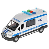 Модель машины Технопарк Ford Transit Полиция, пластиковая, белая, инерционная, свет, звук, 16 см