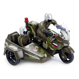 Мотоцикл Технопарк с коляской и фигуркой, армейский