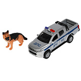 Модель машины Технопарк Mitsubishi L200 пикап, Полиция, серебристая, инерционная, с собакой