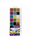 Краски акварельные Brauberg Академия, 24 цвета, медовые, квадратные кюветы, пластиковый пенал