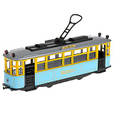 Трамвай Технопарк МС-1, ретро, синий, инерционный, свет, звук