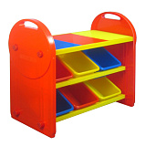 Стеллаж Superplastik детский, 6 секций, цветные контейнеры, с игровой панелью, 70х50х30 см