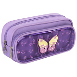 Пенал-косметичка ЮнЛандия Butterfly, 2 отделения, полиэстер, фиолетовый, 21х6х9 см