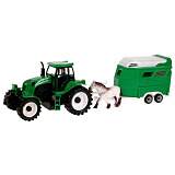 Трактор Технопарк с прицепом-коневозкой, пластиковый, инерционный, свет, звук, с животным