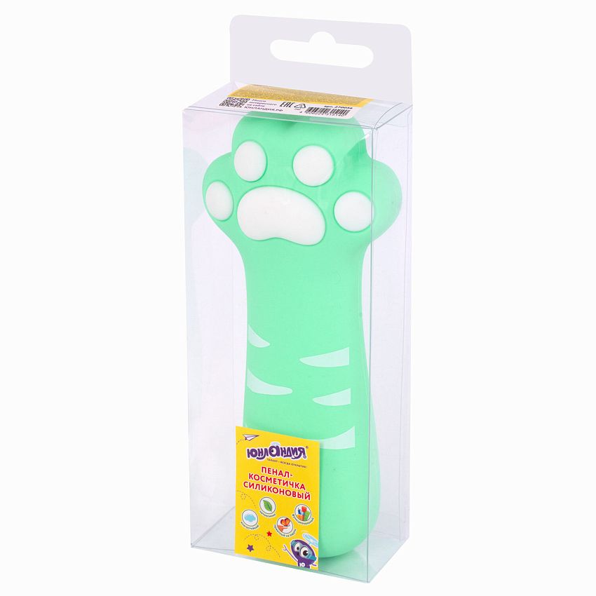 Пенал-косметичка ЮнЛандия Paw Mint, на молнии, силикон, мятный, 20х7 см - фото N10