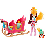 Игровой набор Mattel Enchantimals Рождественские сани кукла + питомец