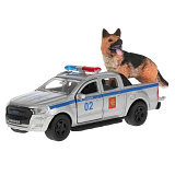 Модель машины Технопарк Ford Ranger пикап, Полиция, с собакой, инерционная
