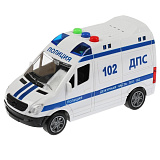Модель машины Технопарк Mercedes-Benz Sprinter Полиция, белая, инерционная, свет, звук, 14 см