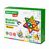 Магнитный конструктор Brauberg Kids Big Magnetic Blocks-34, 34 детали, с колесной базой