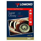 Фотобумага Lomond Premium, суперглянцевая, А4, 240 г/м2, односторонняя, ярко-белая, 20 листов