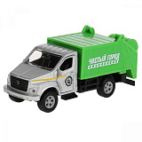 Модель машины Технопарк ГАЗон Next мусоровоз, серо-зелёная, инерционная