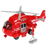 Вертолет Технопарк Пожарная служба, пластиковый, инерционный, свет, звук