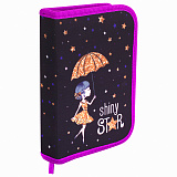 Пенал Brauberg Shiny Star, 1 отделение, 2 откидные планки, полиэстер, 21х14 см