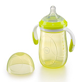 Бутылочка Happy Baby с ручками и антиколиковой силик. соской, 300 мл, Lime