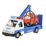 Эвакуатор Технопарк ГАЗ 3302 ГАЗель Полиция, инерционный, свет, звук, с автомобилем УАЗ Hunter Аварийная служба