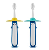 Детские зубные щетки Roxy-Kids Penguin, с ограничителем, для малышей, голубой и желтый, 2 шт.