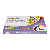 Краски Pentel Water Colours, акварельные, худож., 12 цветов, туба 5 мл, картон. упаковка