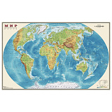 Карта настенная DMB Мир. Физическая карта, М-1:25 млн., размер 122х79 см, ламинированная