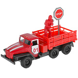 Модель машины Технопарк Урал 5557 Пожарная служба, инерционная, со знаком и фигуркой пожарного