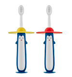 Детские зубные щетки Roxy-Kids Penguin, с ограничителем, для малышей, желтый и красный, 2 шт.