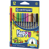 Ручки капиллярные линеры Centropen Happy Liner, линия письма 0,3 мм, 12 цв.