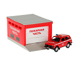 Игровой набор Технопарк Гараж Пожарная часть, с автомобилем ВАЗ 2121 Пожарная