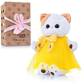 Мягкая игрушка BudiBasa Кошечка Ли-Ли, в желтом платье, с бантом, 24 см