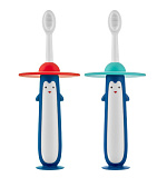Детские зубные щетки Roxy-Kids Penguin, с ограничителем, для малышей, красный и голубой, 2 шт.