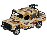 Модель машины Технопарк Land Rover Defender пикап, армейский, в пустынном камуфляже, с пулеметом, инерционная, свет, звук
