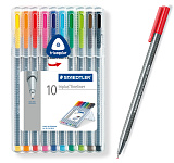 Ручки капиллярные Staedtler Triplus 334, набор 10 цв., трехгранные, толщ. 0.3  мм, в пластиковом футляре