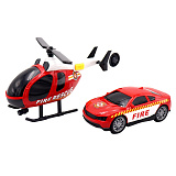 Игровой набор Funky Toys Городская служба. Вертолет, 25 см и пожарная машинка со светом и звуком, 16 см