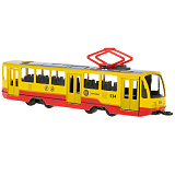 Модель Технопарк Трамвай желто-красный, инерционный, свет, звук