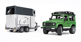 Внедорожник Bruder Land Rover Defender с прицепом-коневозкой и лошадью