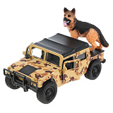 Модель машины Технопарк Hummer H1 пикап, пустынный камуфляж, инерционная, с собакой