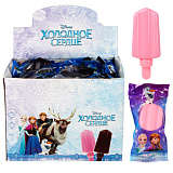 1toy Disney Холодное сердце, мыл. пуз. эскимо розовое на палочке в цвет.обертке, фруктовое, 45мл,, в д/б
