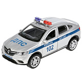 Модель машины Технопарк Renault Arkana, Полиция, серебристая, инерционная, свет, звук